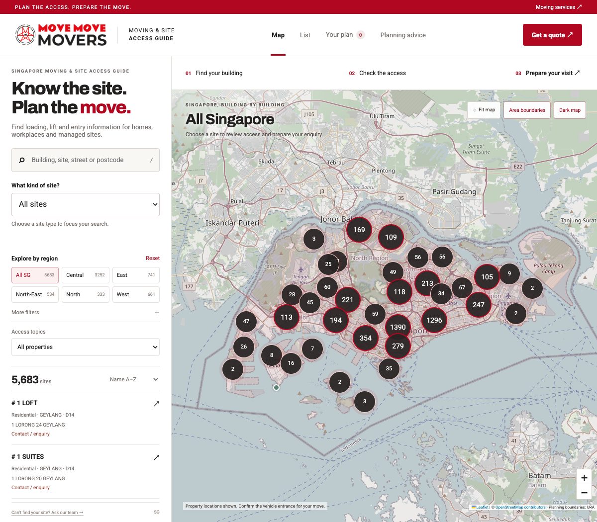 Preview of the Move Move Moving and Site Access Guide interface