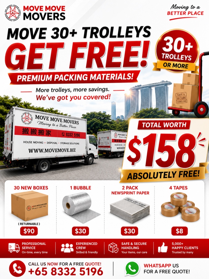 Move Move Movers premium packing materials offer for Singapore moving service