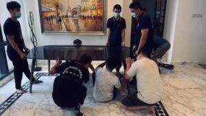 Moving of luxury marble table