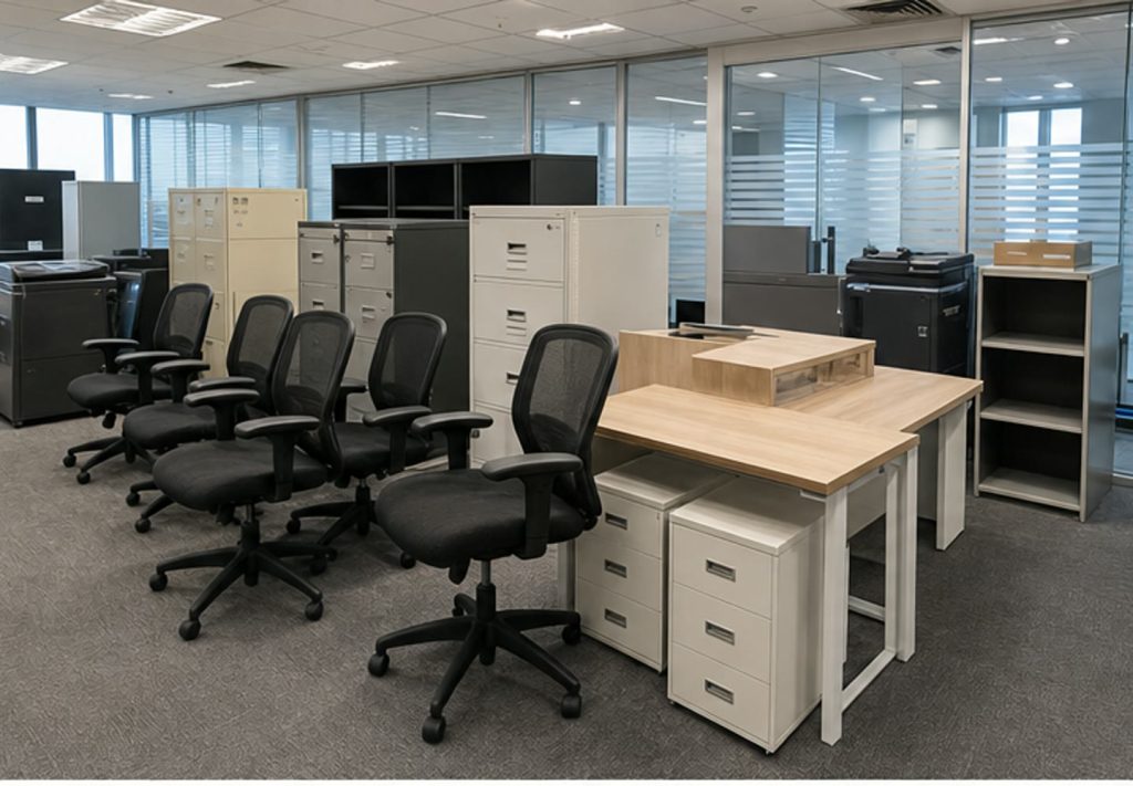 Office furniture disposal items - move move movers – move move movers – move move movers office furniture including chairs, desks and cabinets prepared for disposal