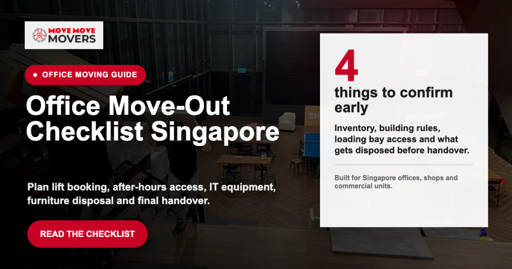 Office move-out checklist singapore - move move movers – move move movers – move move movers Move Move Movers office move-out checklist graphic for Singapore businesses planning lift booking after-hours moving and office furniture disposal