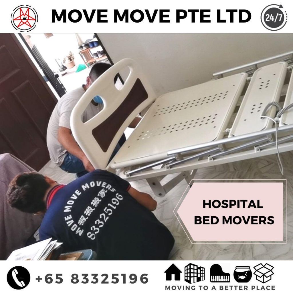 Move move movers chinese hospital bed moving service scene – move move movers – move move movers Move Move Movers team moving a hospital bed as a special item service in Singapore